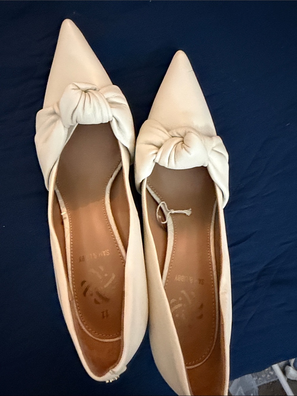 Sam & Libby Cream Pointed-Toe Knot Flats